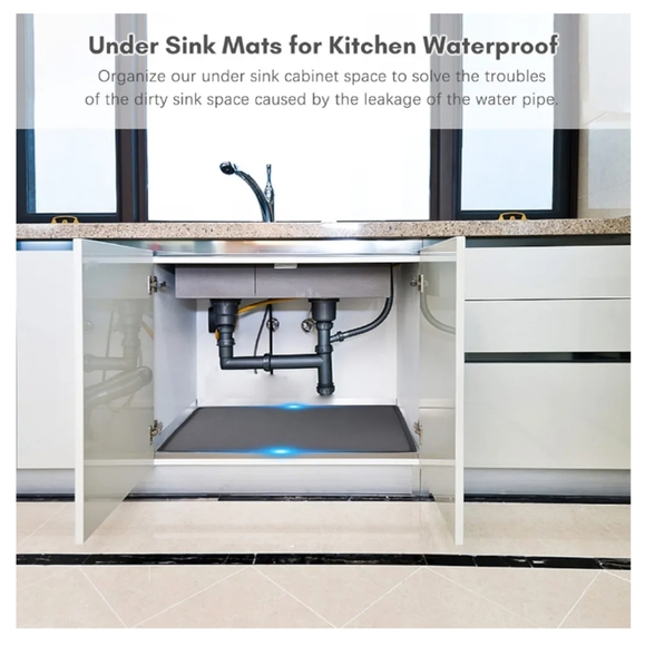 Silicone Under Sink Mat for Kitchen Waterproof Drip Tray with Drain Hole 34*22 - Picture 5 of 8